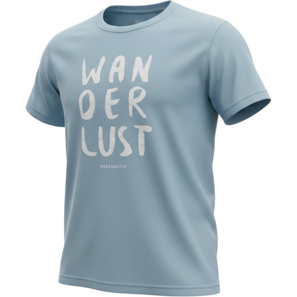 Wanderlust Graphic T-Shirt Mens XL Blue 100% Cotton Crew Neck Tee Hiking Camping